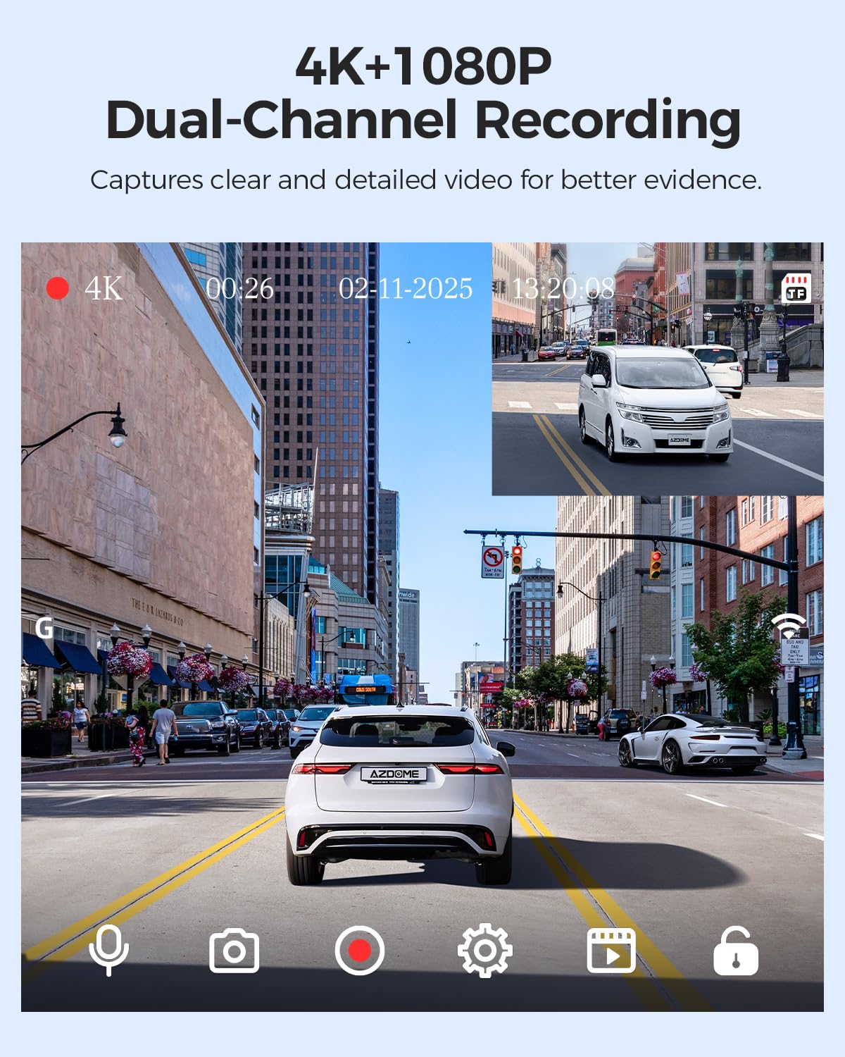 AZDOME M01 Max UHD 4K Dash Cam Front and Rear, Built-in Wi-Fi, Free 64GB Card, App Control, 4K+1080 Dash Camera for Car, Built-in ADAS, G-Sensor, IP68 Waterproof, 24H Parking Mode Dashcam