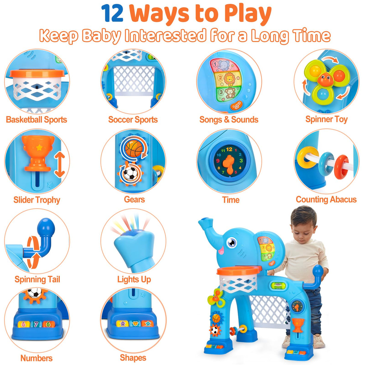 KIZZYEA Toys for 1 2 3 Years Old Boys Girls, Toddler Basketball Hoop & Soccer Goal, Montessori Toy, Interactive Musical Sports Toys with Light, Christmas Birthday Gifts for Baby Kids Age 12-18 Months