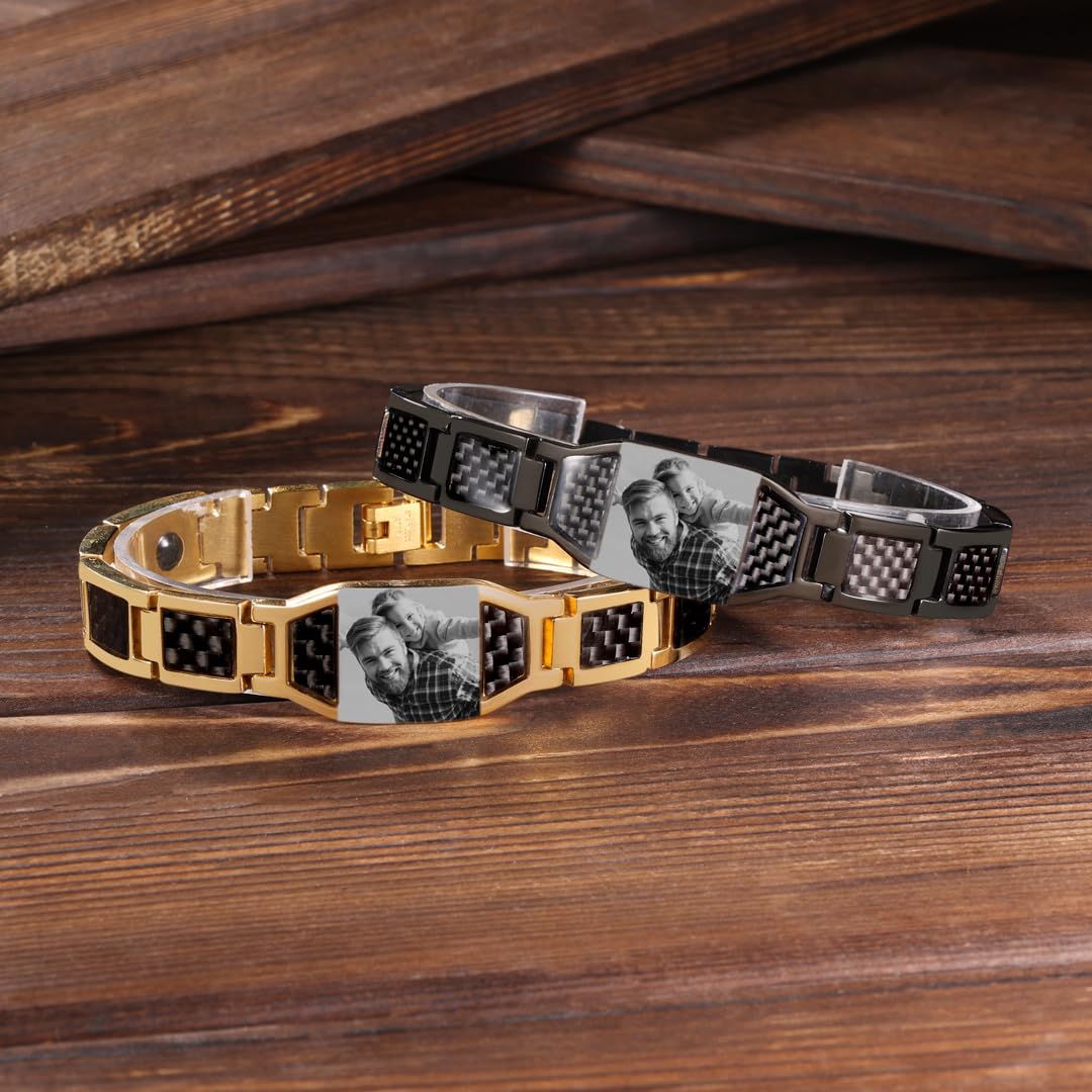 Luxladis Personalized Photo Bracelet for Men Customized Picture Bracelet Gift for Dad Husband Brother Fathers Day (Black)
