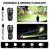 Flashlights High Lumens Rechargeable, 100,000LM LED Super Bright Flash Light, Zoomable Linternas with LCD Digital Display, 5 Mode, Waterproof, Powerful Tactical Flashlight for Emergencies Camping Gift