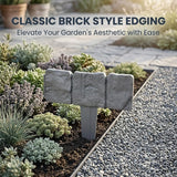 Decorative Imitation Stone Garden Fence: Plastic Edging Border Faux Stone Landscape Edging with Interlocking Spikes - Flexible Plastic Lawn Edging for Flower Beds, Yard, Pathway (20, Grey)