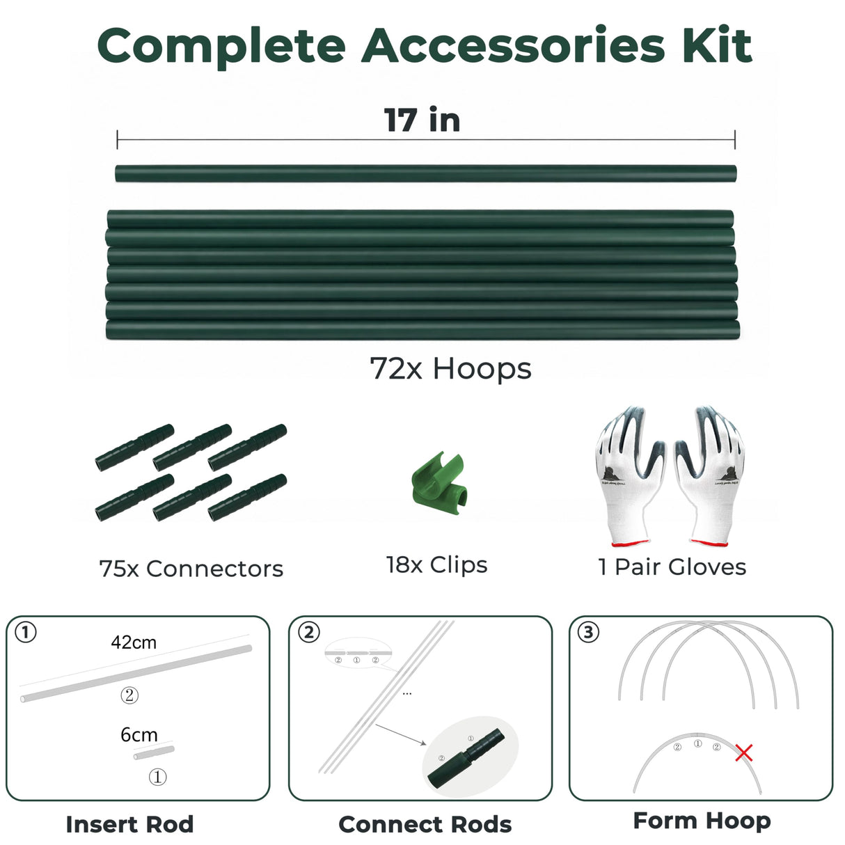 Gardzen Garden Hoops for Raised Beds Greenhouse Hoops, DIY Kit for Row Cover Garden Netting, All Season Plant Protection, 72 Pcs