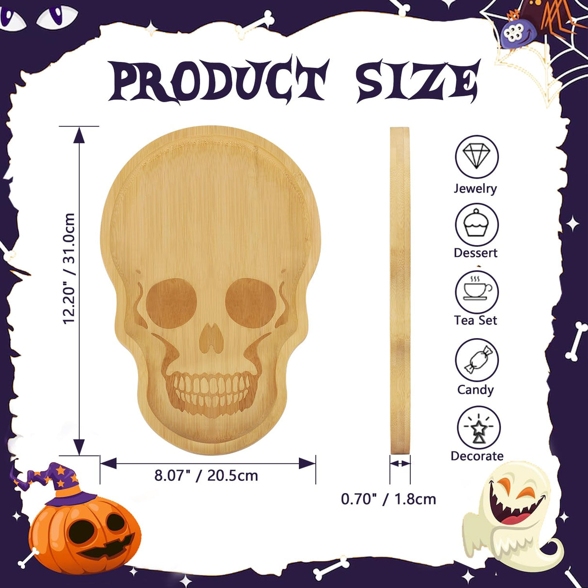 Funny Skull Aperitif Board XILAZAB Unique Large Bamboo Wood Halloween Charcuterie Cheese Cutting Board Spooky Skeleton Decorative Serving Platter Tray for Thanksgiving Christmas Housewarming Party