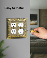 TREEWELL 2-Pack Double Duplex Outlet Cover, Antique Brass Metal Switch Plates and Outlet Covers, Paisley Pattern Decorative Wall Plates for Electrical Outlets, 2 Gang Receptacle Cover