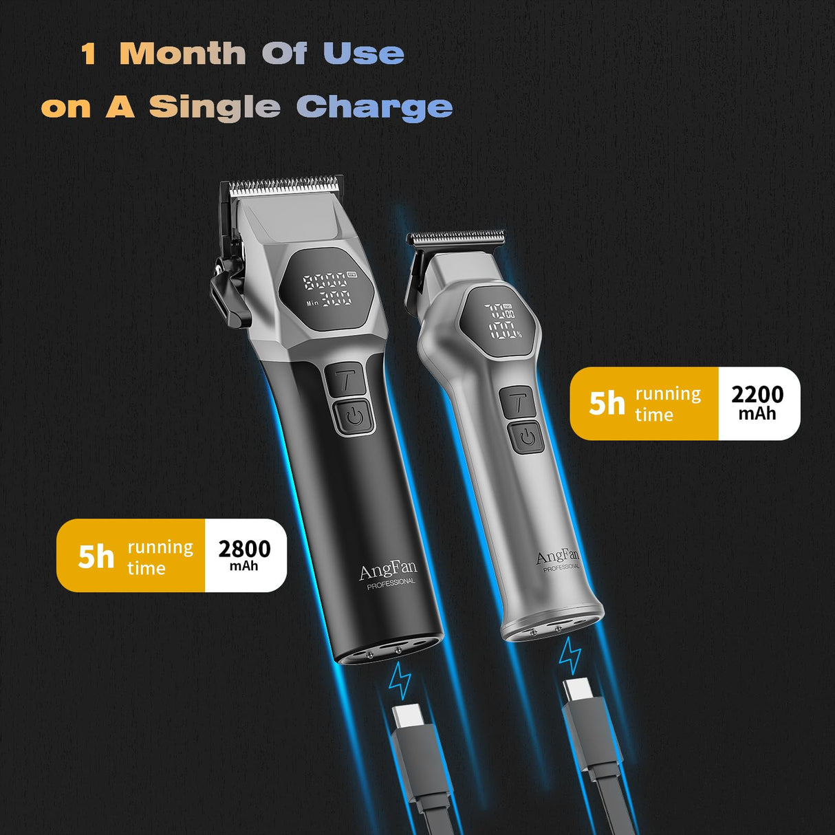 ANGFAN Professional Hair Clippers for Men - 8000RPM Brushless Motor & 440C Steel Blades, Barber-Grade Cordless Clippers & Trimmer Set for Fade Designs, Hair Cutting Tools for Professional Barbers