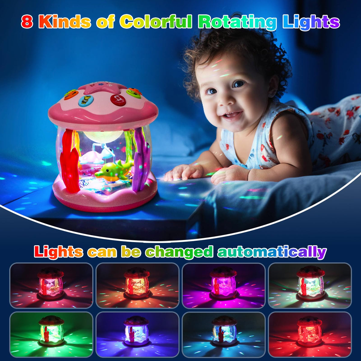 Baby Girl Toys 0-6 Months: Musical Light Up Tummy Time Ocean Rotating Toy