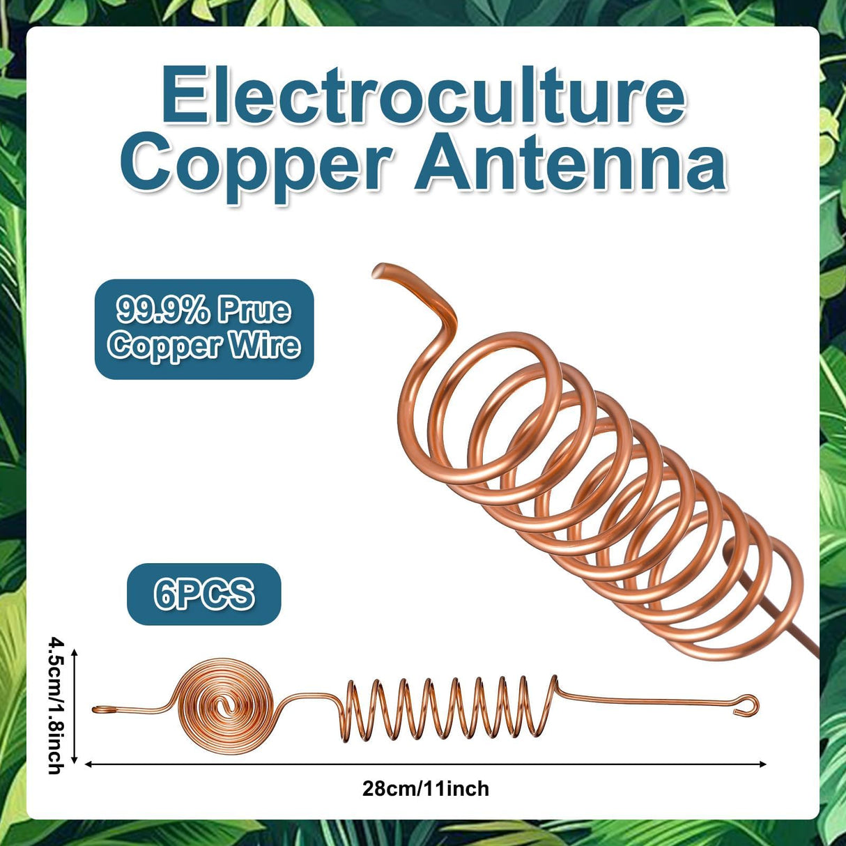 6 Pack Electroculture Copper Gardening Antenna Kit Thick 10-Gauge 99% Copper Wire Electroculture Plant Stakes Tensor Rings Kit Rods Electronic Planting for Growing Vegetable Garden Plants Support