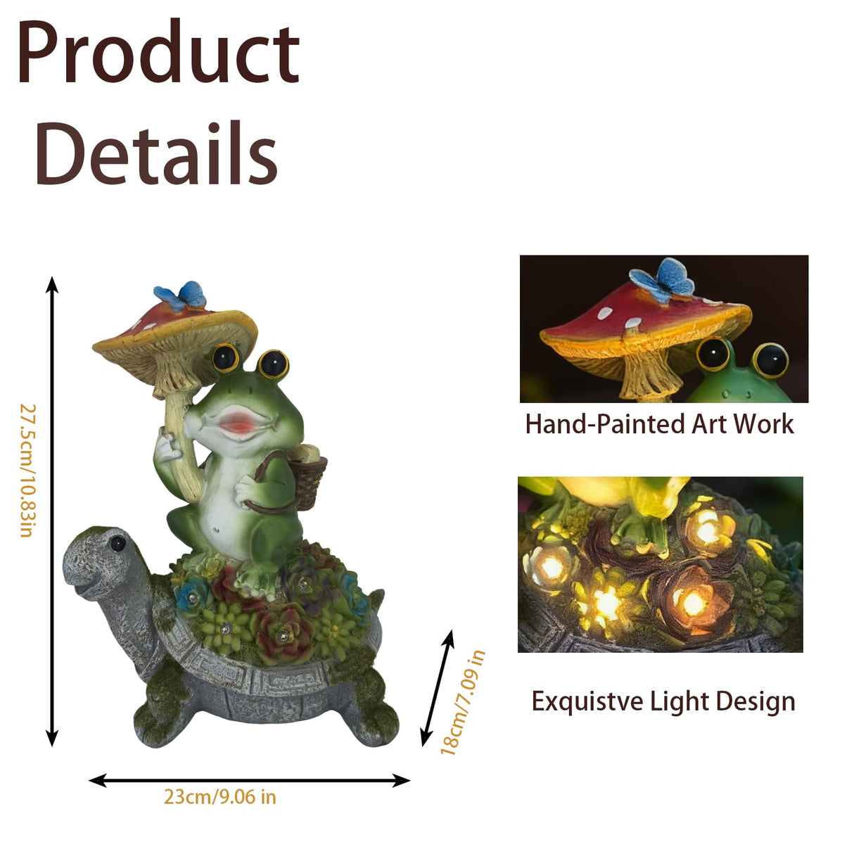 SAMPU CRAFT Solar Powered Turtle & Frog Garden Statue with LED Lights10.8IN
