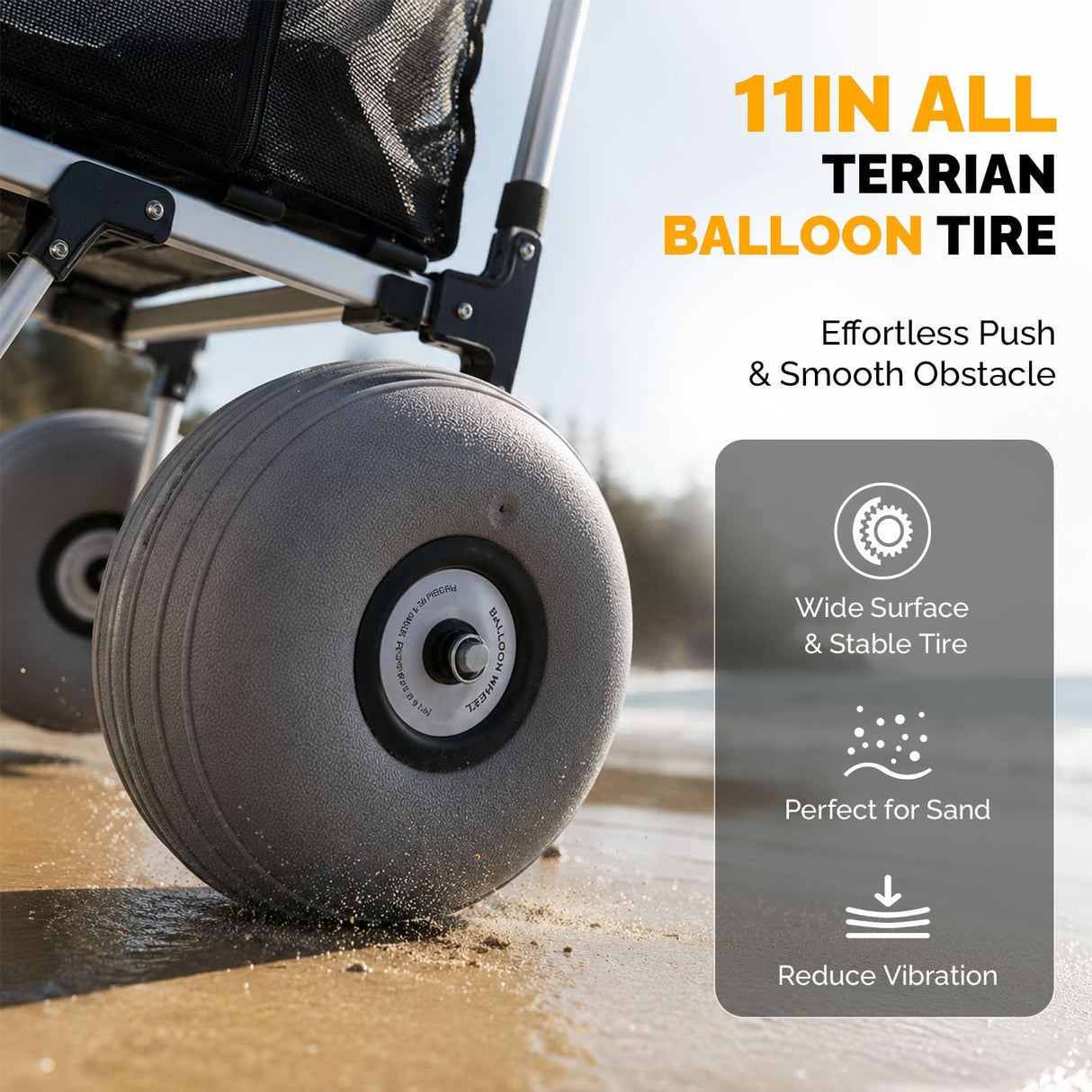 Bonnlo Adjustable Beach Wagon for Sand with 11" All Terrain Wheels