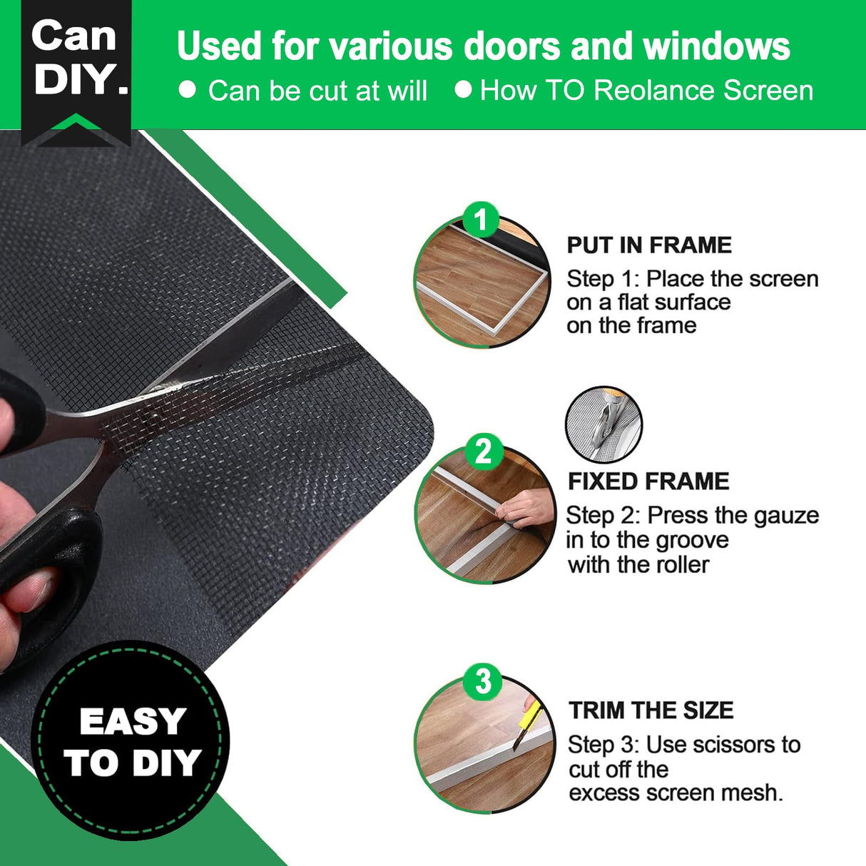 QWR Pet Proof Window Screen and Screen Door Replacement, 48"x 360" Upgraded Durable Thickened Vinyl Coated Wire-Like Mesh for Sliding Screen Door,Patio,Windows(Rolled Package Without Tool Kit)
