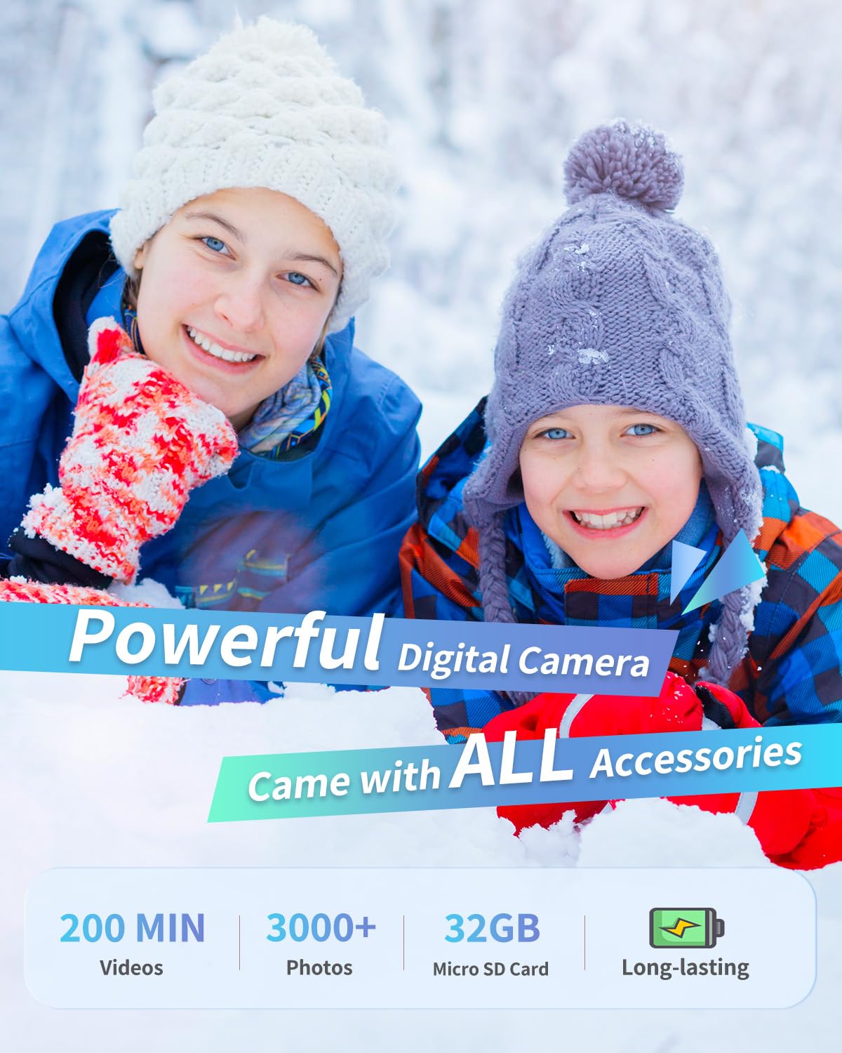 Digital Camera, FHD 1080P Point and Shoot Camera for Kids Teens, 32GB Card