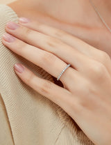 EAMTI 2mm 925 Sterling Silver Wedding Band Cubic Zirconia Half Eternity Stackable Engagement Ring Size 7