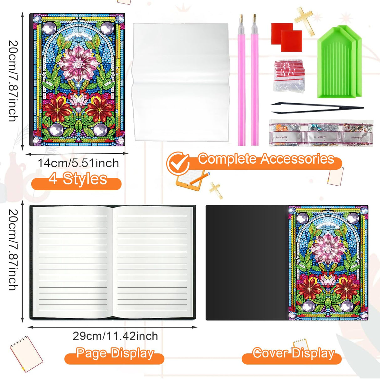 Josongslax Diamond Art Kits for Adults Teens, 4 Pack Diamond Painting Journals Notebooks, DIY 5D Gem Dots Art Crafts for Adults Clearance, Teenagers' Birthdays, Graduation, Christmas Gifts with Tools