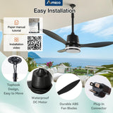 Amico 42 Inch Outdoor Ceiling Fans with Lights for Patios, IP65 Waterproof Gazebo Fan Remote Control, 3000-6000K, 6 Speeds, Hook Hanging Plug in Ceiling Fan for Patio Porch Pergola Garage Canopy