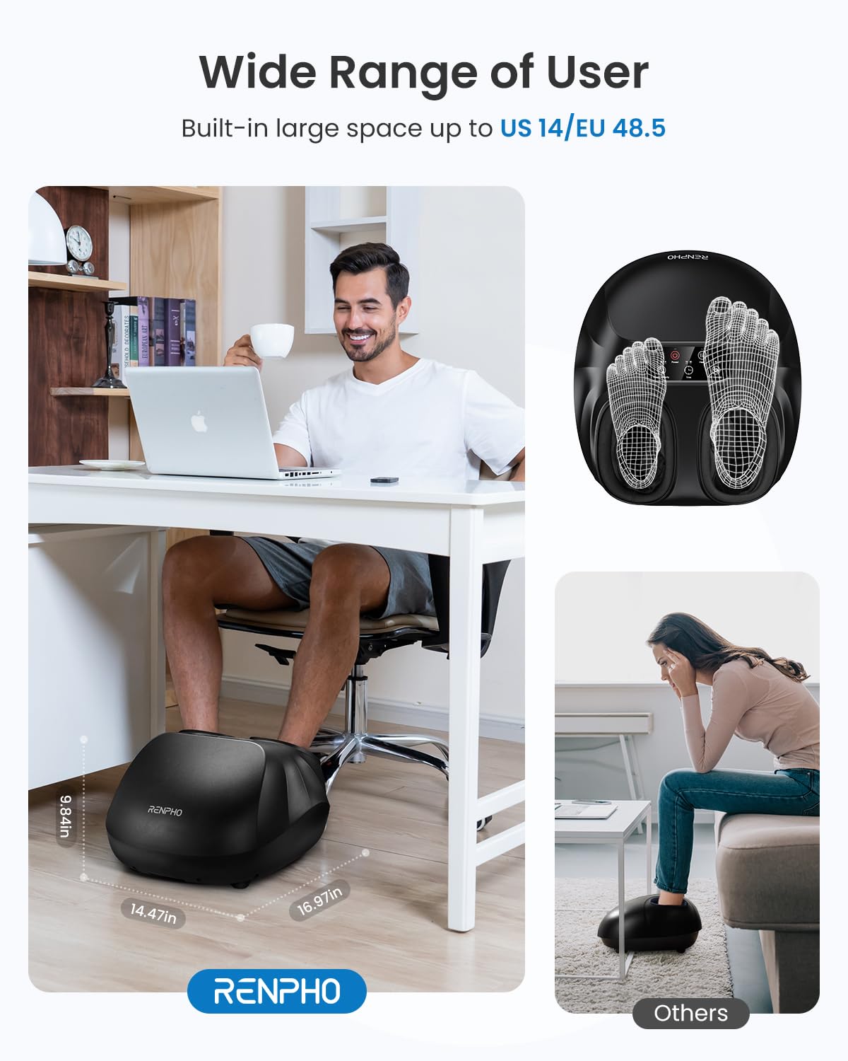 RENPHO 2025 Full Foot Massager, FSA HSA Eligible, Deep Kneading Foot Massager for Neuropathy, Plantar Fasciitis, True Feet Massage, Wireless Control, HSA Store Eligible Items, Up to Size 14