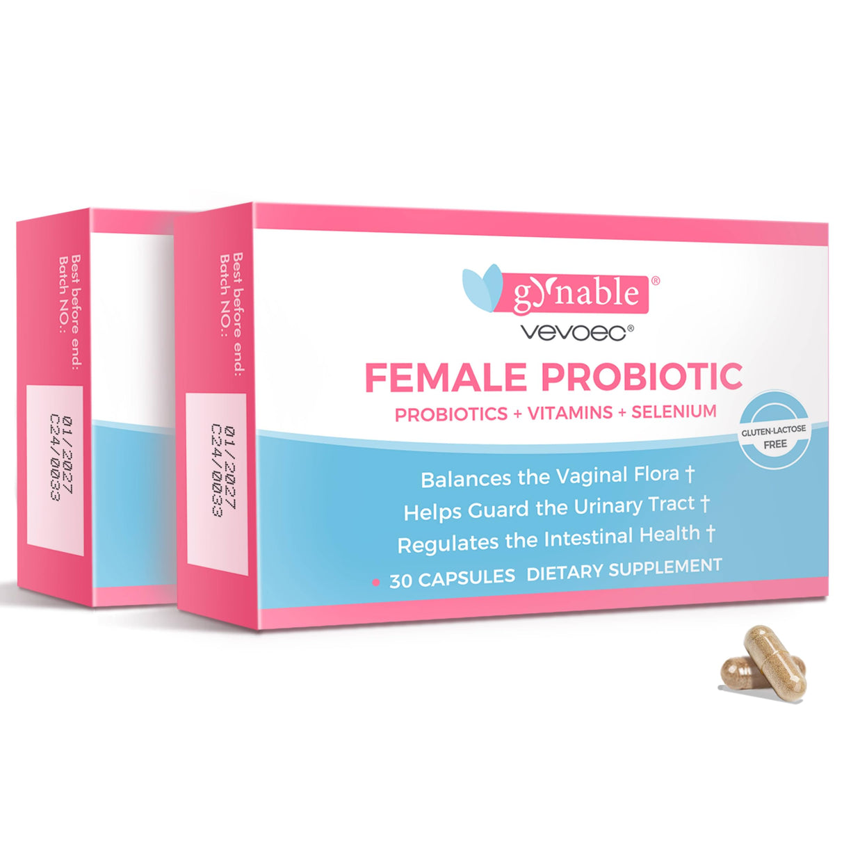 Vevoec Gynable Vaginal Probiotics for Women,Female Probiotic for pH Balance with Lactobacillus 5 Billion CFU Probiotics Blend,Selenium-Vitamin D3,Promote Healthy Vaginal Odor & Vaginal Flora,60 Count