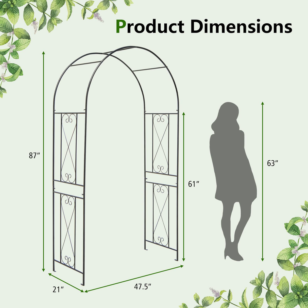 Moccha Garden Arch, 7.2Ft Metal Arbor for Climbing Plants, Vines, Roses, Outdoor Pergola Trellis with Stakes, Wide Garden Archway Arbor Trellis for Lawn Wedding