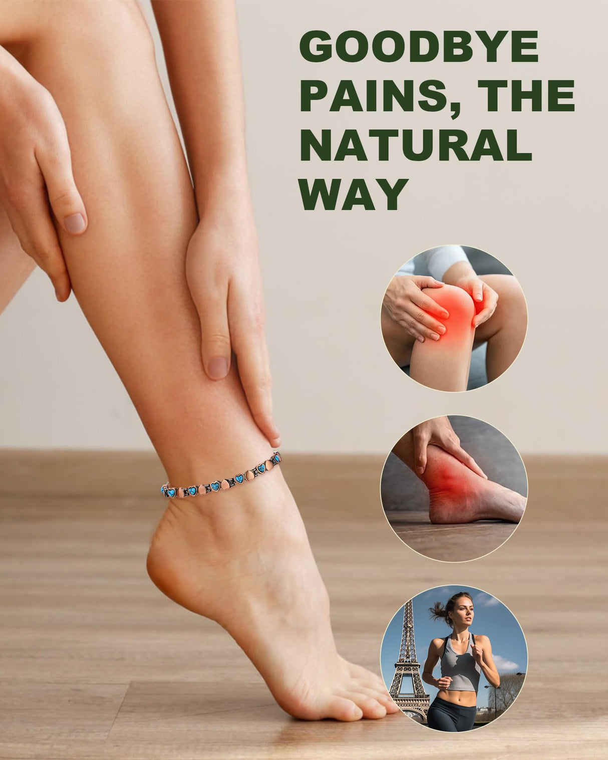 MagEnergy Copper Anklet for Women& Lymphatic Drainage Ring, Turquoise Magnetic Ankle Bracelet with 3500 Gauss Magnets, 99.99% Pure Copper Anklet, Adjustable, Jewelry Gift Box (Free Sizing Tool)