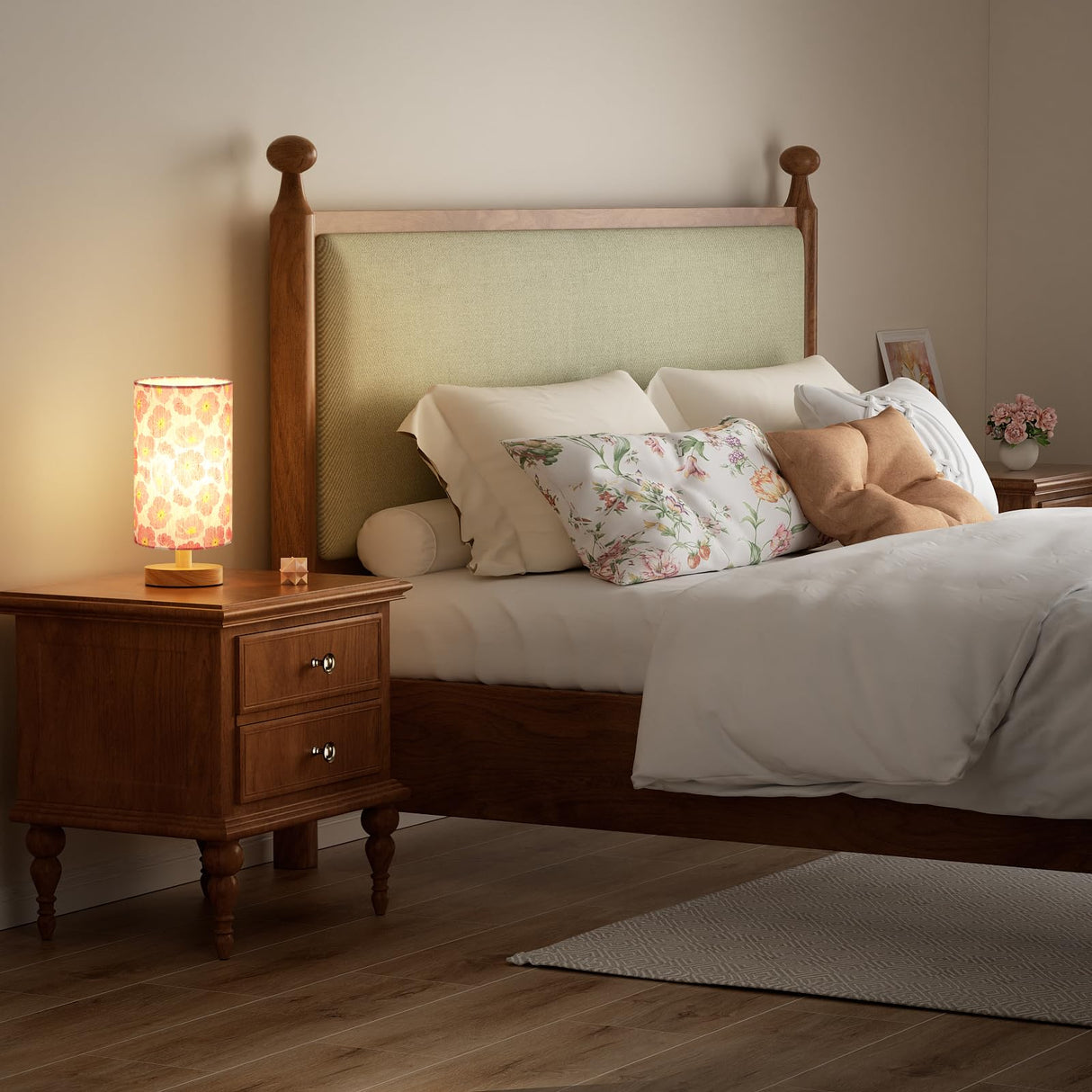 Fenmzee Cherry Table Lamp for Bedroom - Inline Control, Small Bedside Lamp with 3000K A15 LED Blub, Easy Assembly (Cherry Cream Shade, 9" Inline Control)