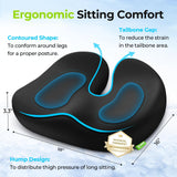 AUVON Multi-Layer Gel Cushion for Ideal Support & Softness, Cooling Memory Foam Cushion for Hemorrhoid, Sciatica & Tailbone Pain Relief, Anti-Slip Back Seat Pillow, FSA HSA Eligible