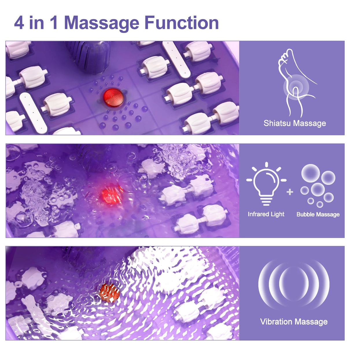 Foot Spa Bath Massager with Heat [2025 Upgraded], Vibration, Temperature Control, Jets, Bubbles and Epsom Salt, Foot Bath Soak Tub with 22 Massage Rollers, Feet Soaking Tub for Relaxation, Purple