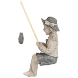 Design Toscano Big Catch Fisherwoman Nellie Girl with Fishing Pole Garden Statue, Medium 17 Inch Tall, Cast Stone Resin, Two Tone Stone Finish