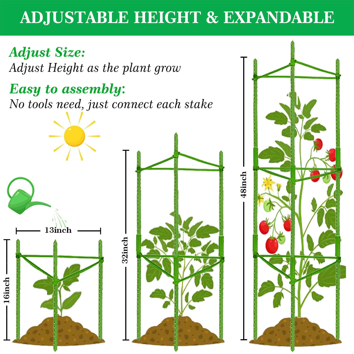 Moirsunt 6 Packs Tomato Cage for Garden, Up to 48Inch Plant Support Stakes