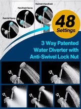 Cobbe 48-Setting High Pressure 3-Way Shower Head Combo, Hand Held Shower & Rain Shower Separately or Together, 4.7" Dual 2 in 1 Showerhead with Stainless Steel Hose - Chrome - U.S. Invention Patents