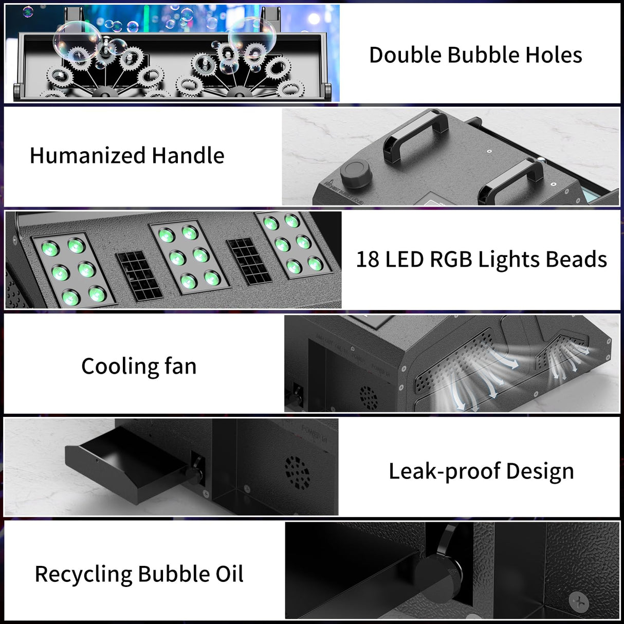 Fancybling 2000W Fog Machine, 3 in 1 Fog Bubble Machine with 2 Bubble Fans, 18 RGB LED Lights Smoke Bubble ALL IN ONE Fog Machine, Bubble Machine for Halloween Christmas Party Wedding Birthday