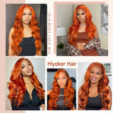 28 Inch Ginger Lace Front Wigs Human Hair Pre Plucked 12A HD Ginger Wig Human Hair 200 Density Ginger Orange Human Hair Wig 13X4 Frontal 88J Body Wave Glueless Wigs