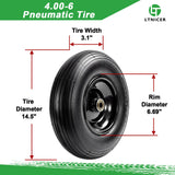 LTNICER (2-Pack) 4.00-6 Wheelbarrow Tires and Wheels, 13" Pneumatic Tire with 5/8" or 3/4" Bearings, Heavy Duty Replacement Wheel for Wheelbarrow, Garden Cart, Hand Truck
