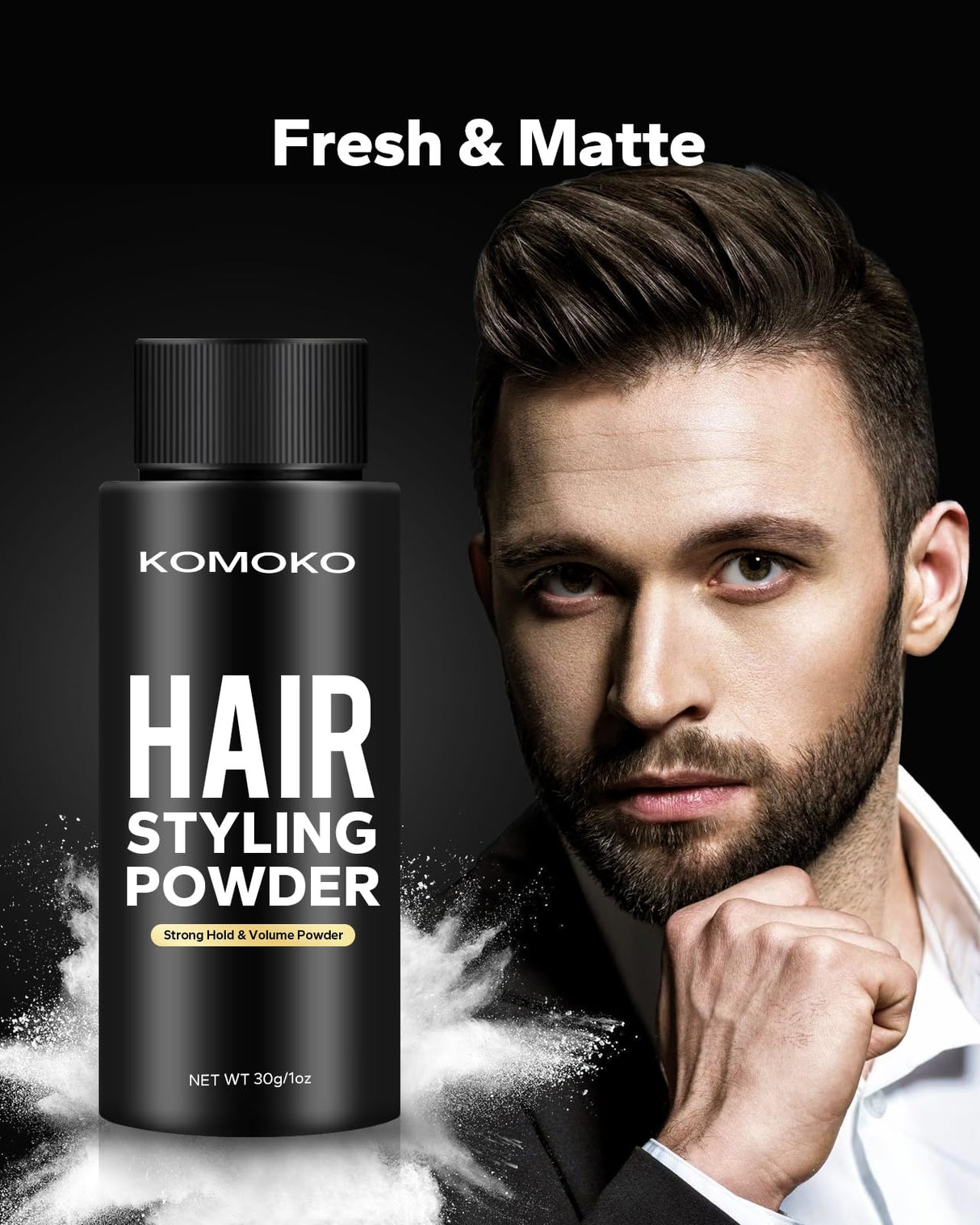 Komoko Hair Styling Powder for Men (0.7 oz) - Instantly Volumizing , Matte Finish Texture, for Strong Hold Natural Look