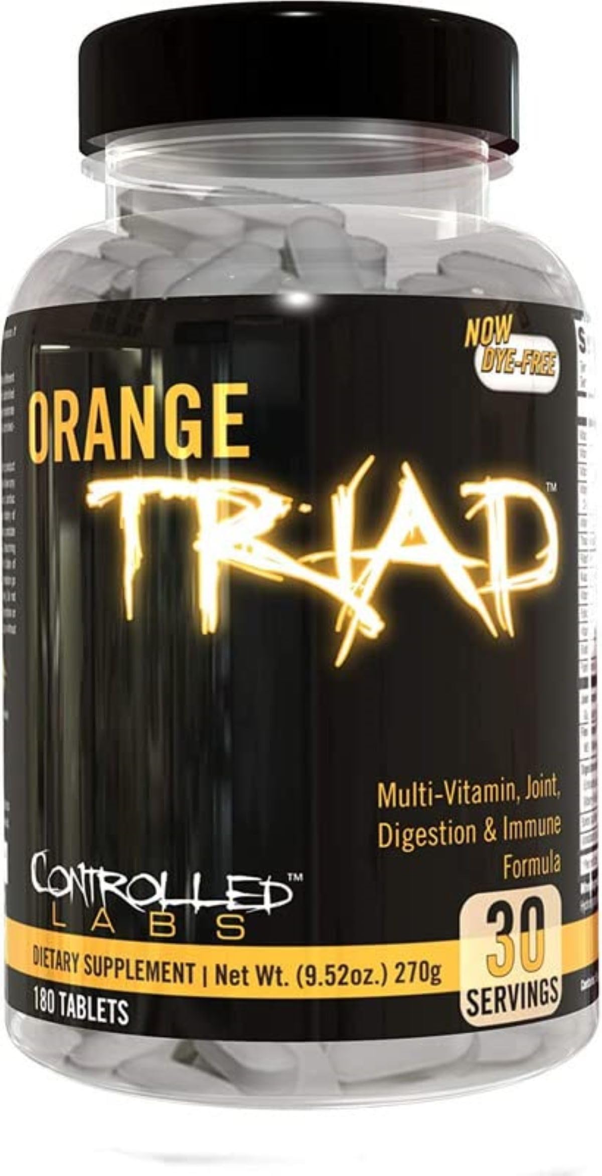 CONTROLLED LABS Orange Triad Daily Multivitamin, Iron Free Sports Supplement for Workout, Digestion, Immune, and Joints, 30 serv Muscle Building and Recovery Tablets