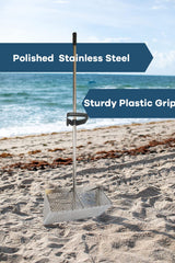 Sand Flea Rake, 47" Detachable Stainless Steel Beach Sifter & Bucket