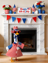 bomis Veterans Day Patriotic Porch Goose Outfits for 23 Inch Lawn Statue – Veteran Tribute Goose Costume with Red Heart Sunglasses, Star‑Striped Top Hat, Handheld American Flag