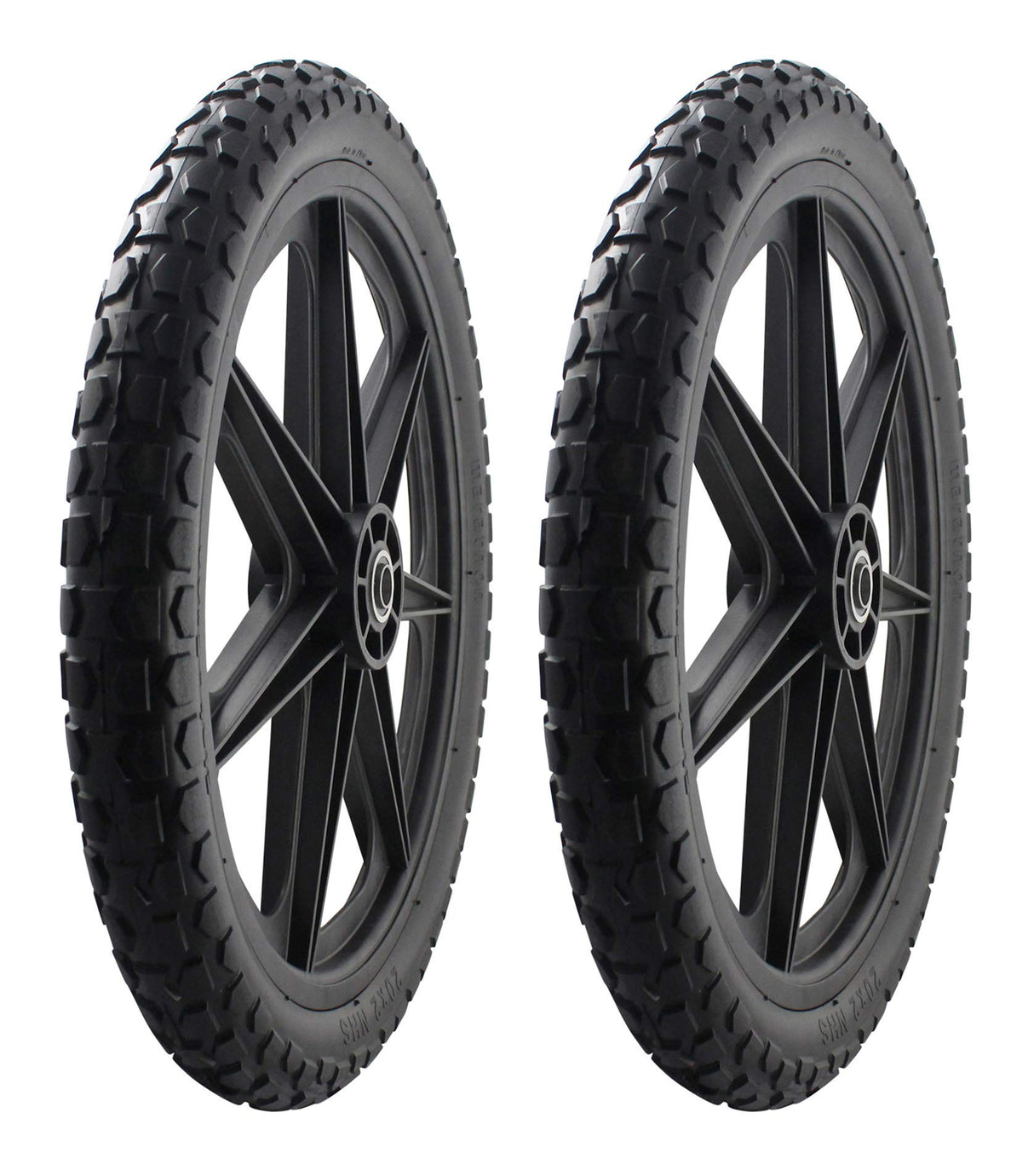 Marathon 92010-2PK Flat-Free 20" Tire and Wheel Assembly, Centered Hub, Ball Bearings, Heavy-Duty Plastic Spoked Wheel, Replacement for Rubbermaid Big Wheel and other Carts, Easy Install, 2 Pack