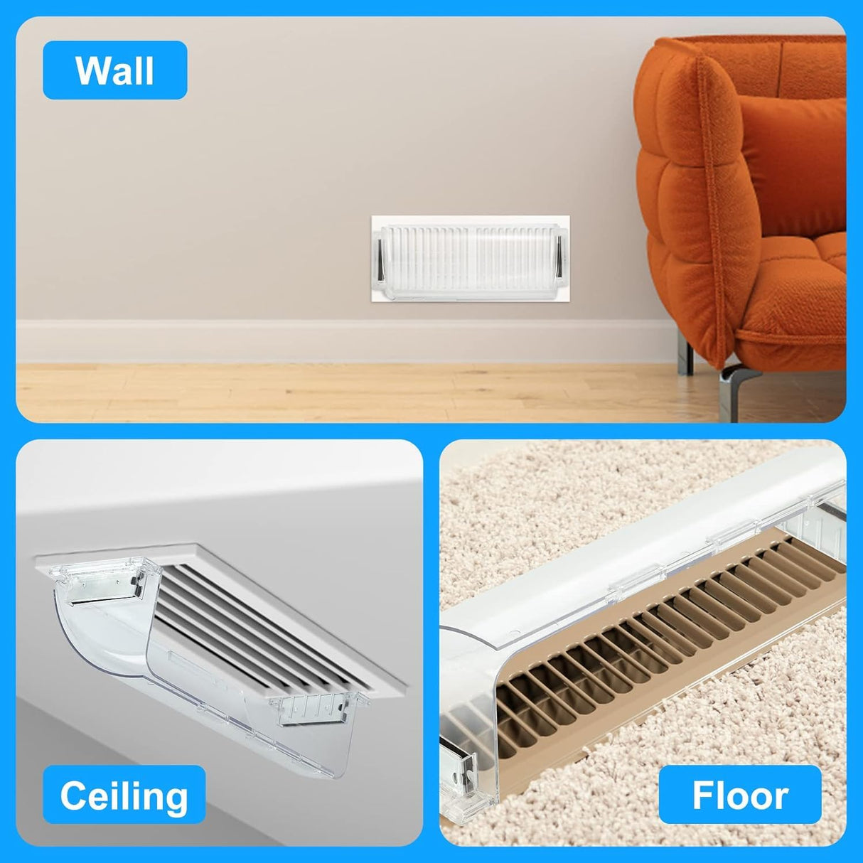 Air Vent Deflectors Adjustable Magnetic Heat and Vent Cover,9" to 15"Inches-Heavy Duty Unbreakable Plastic with Magnet Secure Design,for Vent Covers for Home Floor,Sidewall,Ceiling Registers,4 Pack