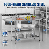Chingoo Stainless Steel Work Table 24x60 Inch with 2 Adjustable Undershelves & Backsplash, Heavy-Duty Prep Table for Commercial Kitchen, Restaurant, Garage, Outdoor