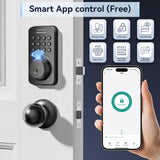 Ulecoce Fingerprint Keypad Deadbolt with Knob Set, Keyless Entry Door Lock with App Control, Door Locks for Front Door, Auto Lock＆One-Touch Lock, 100+ User Codes＆5 Keys, Easy Installation, Matte Black