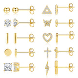 14K Gold Small Stud Earrings Set for Women Flat Back Earrings, 10 Pairs