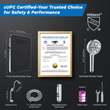 Hibbent cUPC Certified 13'' Shower Head Combo, High Pressure 5 Spray Rainfall Showerhead, 10 Spray Mode Handheld, All Metal Easy Reach 4-way Diverter Arm with Pause Mode, 71'' Hose and Holder, Chrome