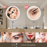 9" Large Lighted Makeup Mirror with 1X/10X Magnification, 4000mAh Rechargeable Vanity Mirror with Height Adjustable & 3 Color Dimmable Lights, 360°Swivel Double Sided Tabletop Cosmetic Mirror