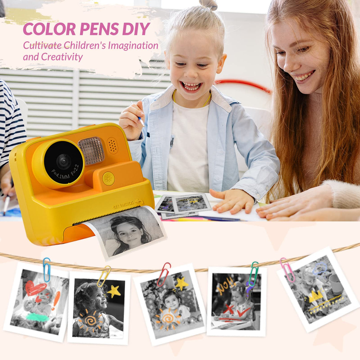 Mafiti Kids Camera Instant Print, 48MP Digital Camera Selfie 1080P Video with 32G TF Card, Toys Gifts for Girls Boys Aged 3-12 for Christmas/Birthday/Holiday (Orange)