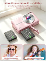 Camkory Digital Camera FHD 1080P with 32G Card 16X Zoom Easy for Kids Pink