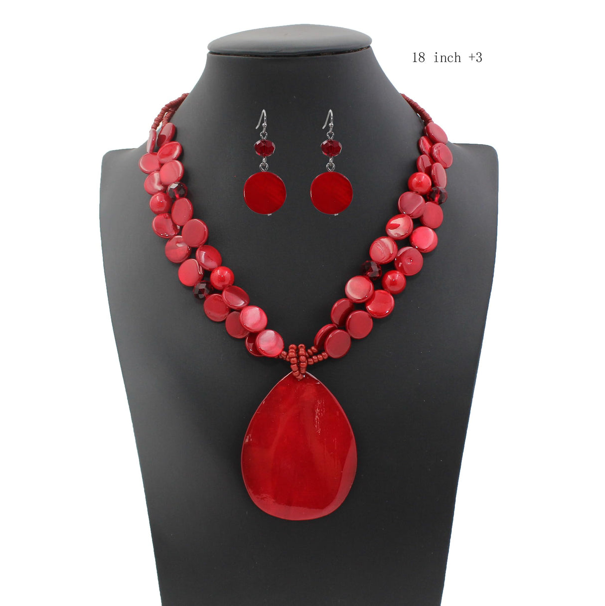 Jules D. Big Teardrop Pendant Necklaces for Women Colorful Beaded Necklaces Statement Set for Holiday. (Red)