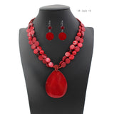 Jules D. Big Teardrop Pendant Necklaces for Women Colorful Beaded Necklaces Statement Set for Holiday. (Red)