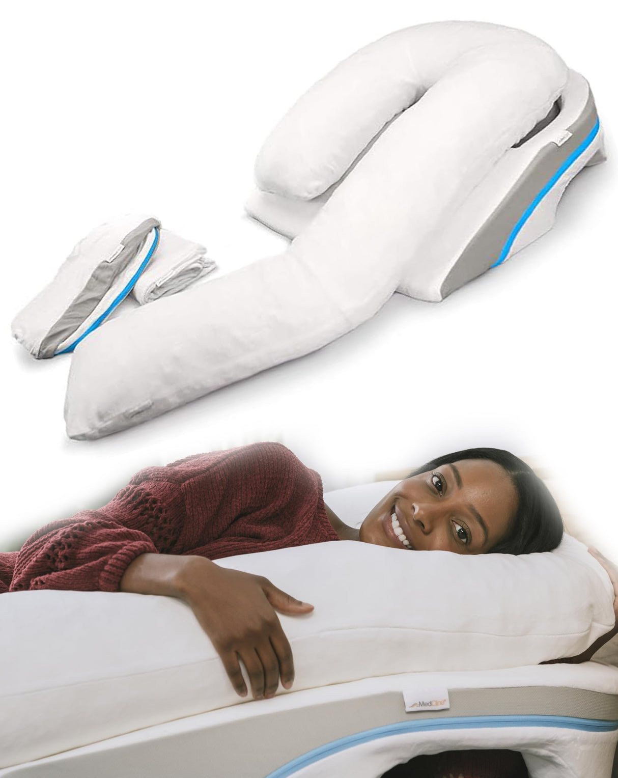 MedCline Shoulder Relief System with Extra Cases, Bed Wedge Pillow for Shoulder Pain Relief and Therapeutic Body Pillow, Inclined Sleep Position with Arm Pocket, Large for 5'10" and Above