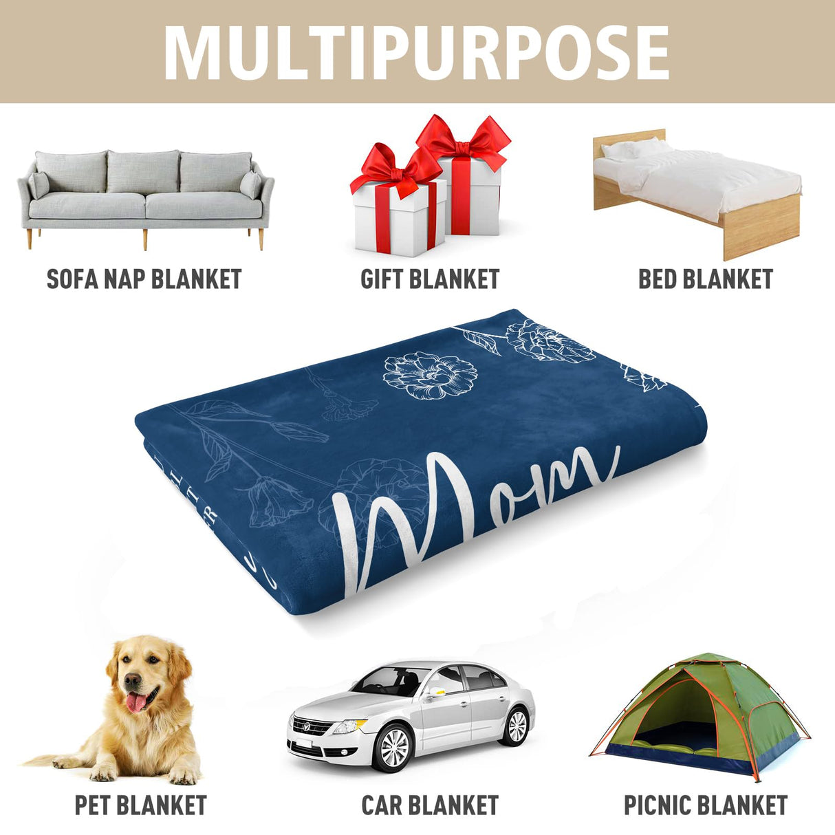 Gifts for Mom Christmas, Mom Birthday Gifts Blanket, Moms Gift for Women from Daughter Son, We Love You Present for Mother Mommy Mothers Day 60" x 50", Blue