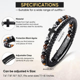 VNOX Hematite Obsidian Tiger Eye Bead Leather Men Bracelet,JOSHUA 1 9