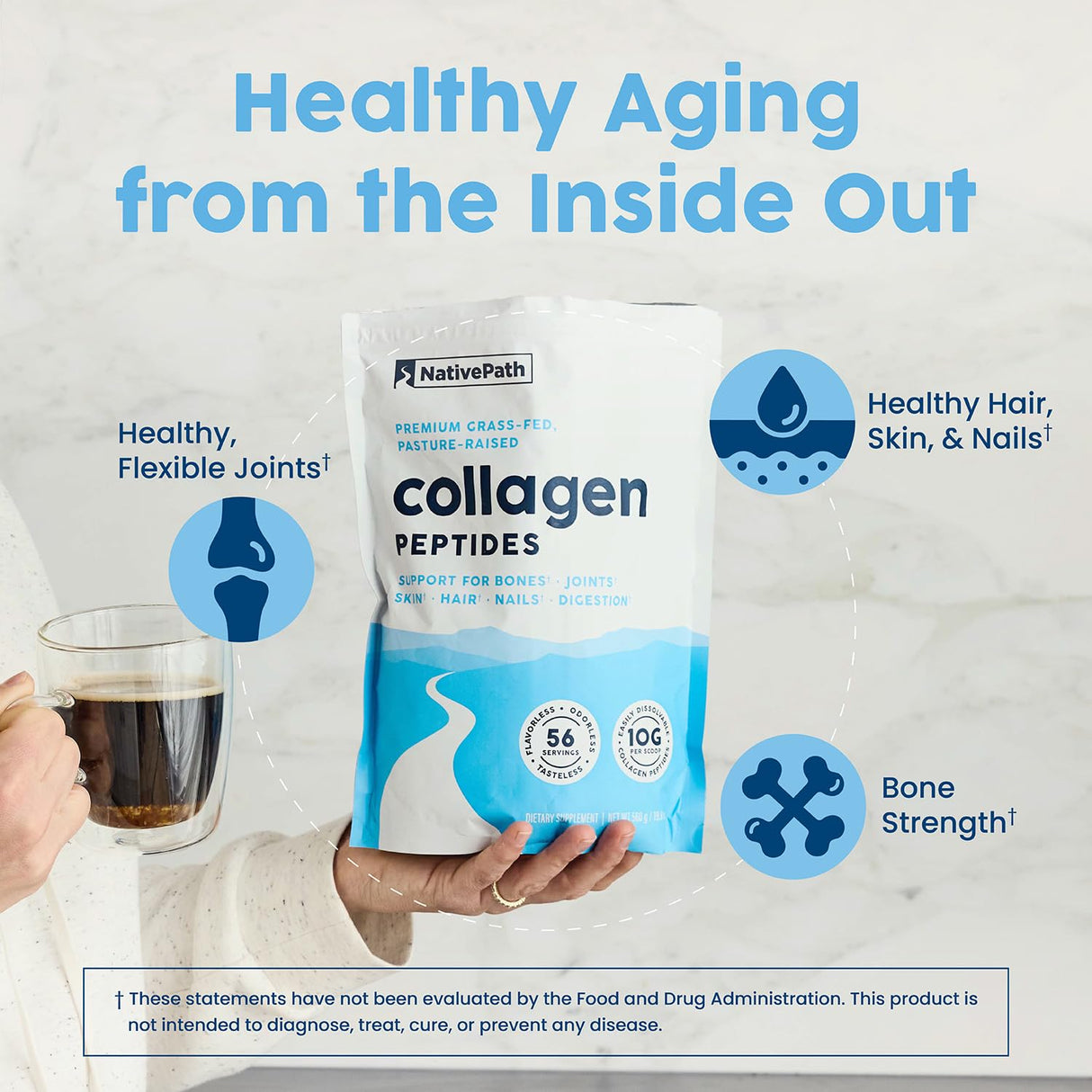 NativePath Collagen Peptides Protein - Hydrolyzed Type 1 & 3 Collagen Powder for Skin, Hair, Nails - 19.8 oz (56 Servings)